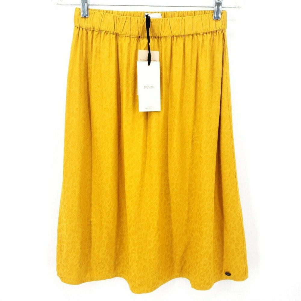 NUMPH Tawny Yellow Animal Print Midi Skirt